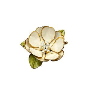 Vintage Coro Corocraft Enamel Beige Flower Brooch Large Statement Costume Pin